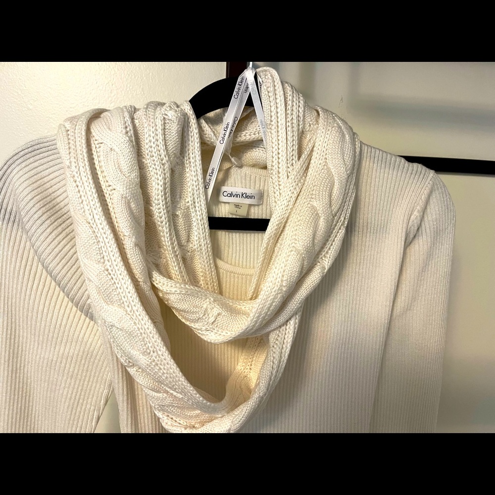 Calvin Klein sweater dress with detachable cowl neck wrap/ flawless